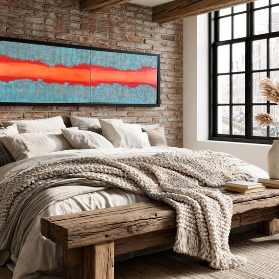 Copper Patina Wall Art Diptych A106 Textured Orange Acrylic Canvas by Ksavera