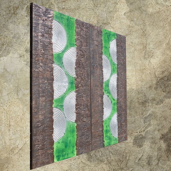 green rusty metal Abstract Painting vertical textured wall art A132 Acrylic Original Contemporary Art KSAVERA canvas mid century modern