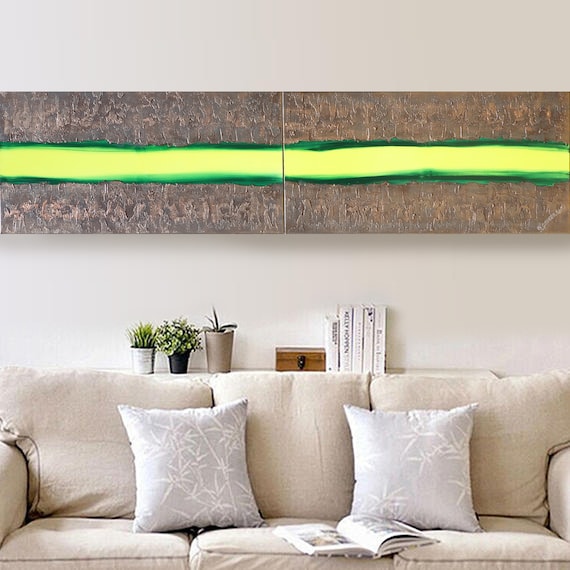 hot green rusty metal Abstract Painting vertical textured wall art A203 Acrylic Original Contemporary Art KSAVERA canvas mid century modern