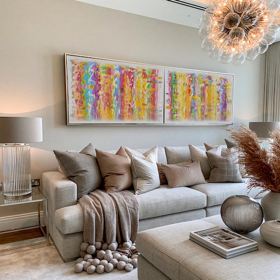 Diptych white rainbow Abstract Paintings A734 - original contemporary art for Lounge, Office, Sleeping room or above sofa by Ksavera