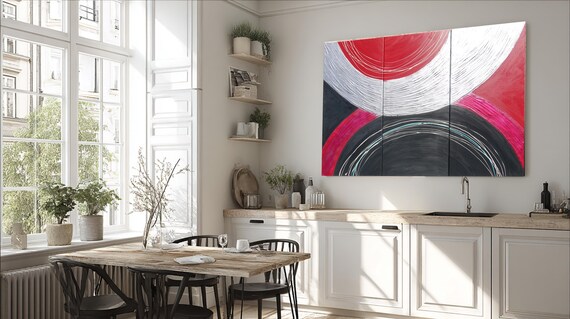 Large Abstract Wall Art A055 Textured Acrylic Triptych Metallic Paintings by Ksavera