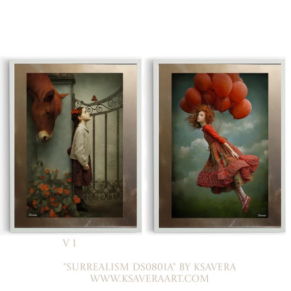 Surrealism DS0801A by artist Ksavera - READY to HANG - diptych - top quality photography printed on the glossy photopaper in frame