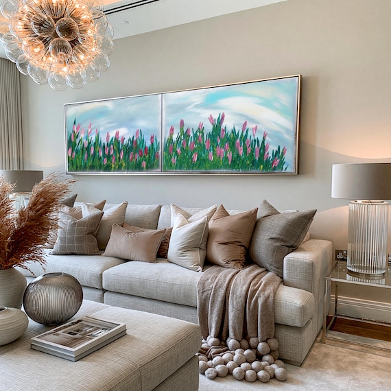 Rose Tulips - Impasto Diptych - Spring Painting - Impressionism B160 - Original Acrylic paintings by Ksavera