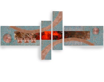 Copper patina red Abstract Set 4 piece paintings modern art A2011/20 Abstract textured Painting Acrylic Contemporary Art by artist Ksavera