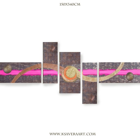 XXL Abstract Set 5 piece paintings 150x340cm or 120x260x4cm made to order art A1111/05 textured Painting Acrylic Contemporary Art by Ksavera