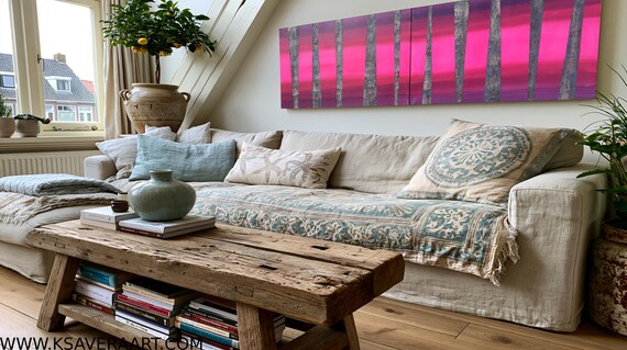 Pink Rusty Metal Abstract Painting A137 Textured Diptych Wall Art by Ksavera
