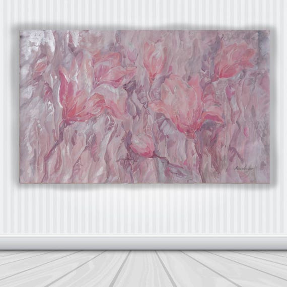 Pale pink pearl Large floral painting 100x160 cm unstretched canvas Flowers i005 art original modern contemporary artwork by artist Airinlea