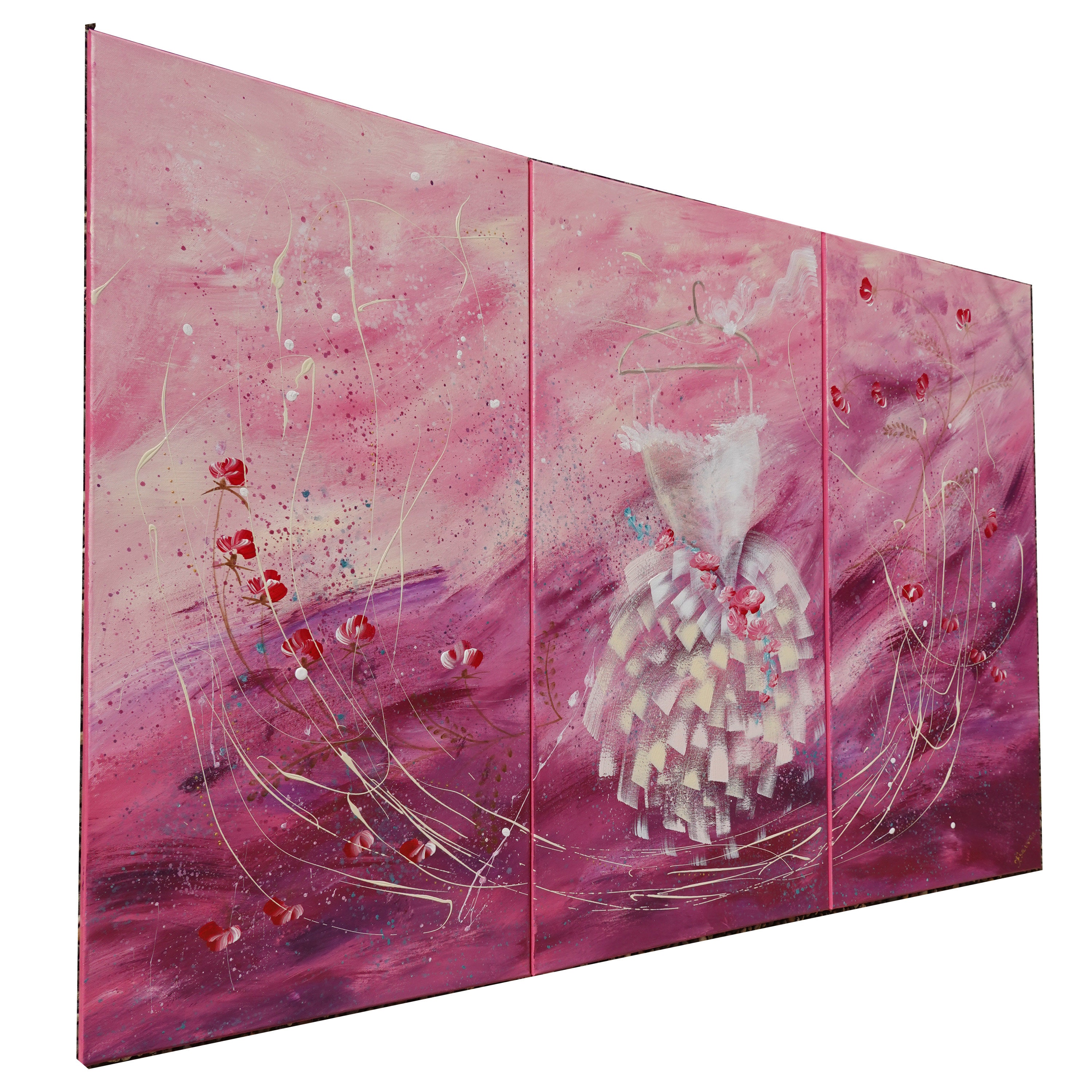 Shabby chic art pink rose floral painting A721 Acrylic Original