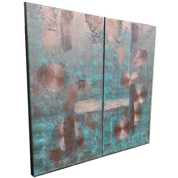 Copper patina Abstract Painting A029 vertical textured wall art Acrylic  Contemporary Art for Lounge, Office, above sofa by Ksavera