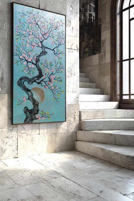 Japanese Sakura J529 | Original Acrylic Painting on Large Canvas Art by Ksavera