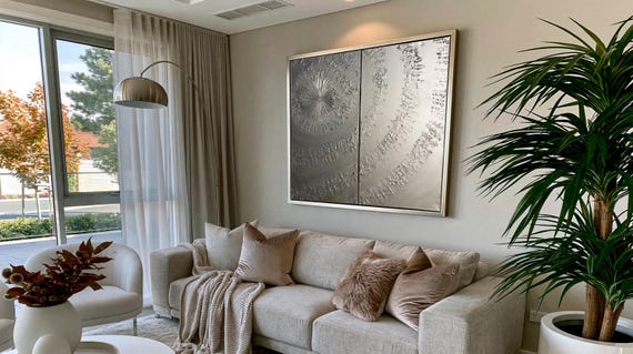 Silver Abstract Diptych Painting A661 Textured Original on Canvas by Ksavera