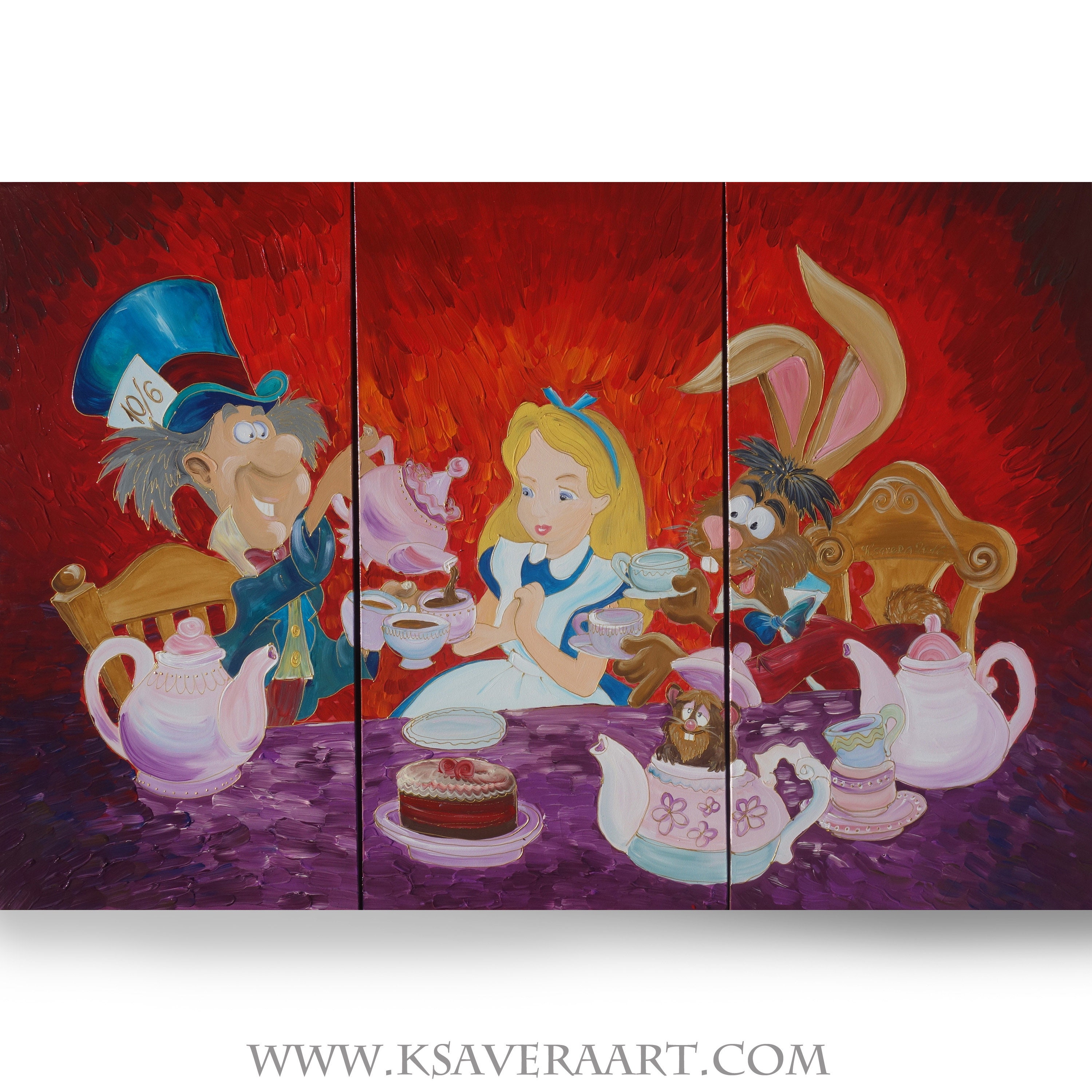 Alice in Wonderland Mad tea party One of a kind paintings 120x180x4 cm  orange XXL OFFICE decor F143 original abstract art by Ksavera