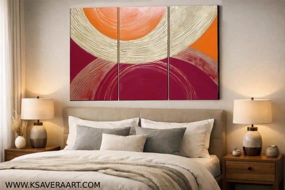 Large Abstract Canvas A036 Textured Orange Gold Burgundy Hand Painted by Ksavera