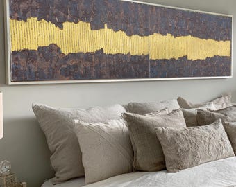 Textured Abstract Wall Art A082 Yellow Rusty Iron Canvases Set of 2 by Ksavera