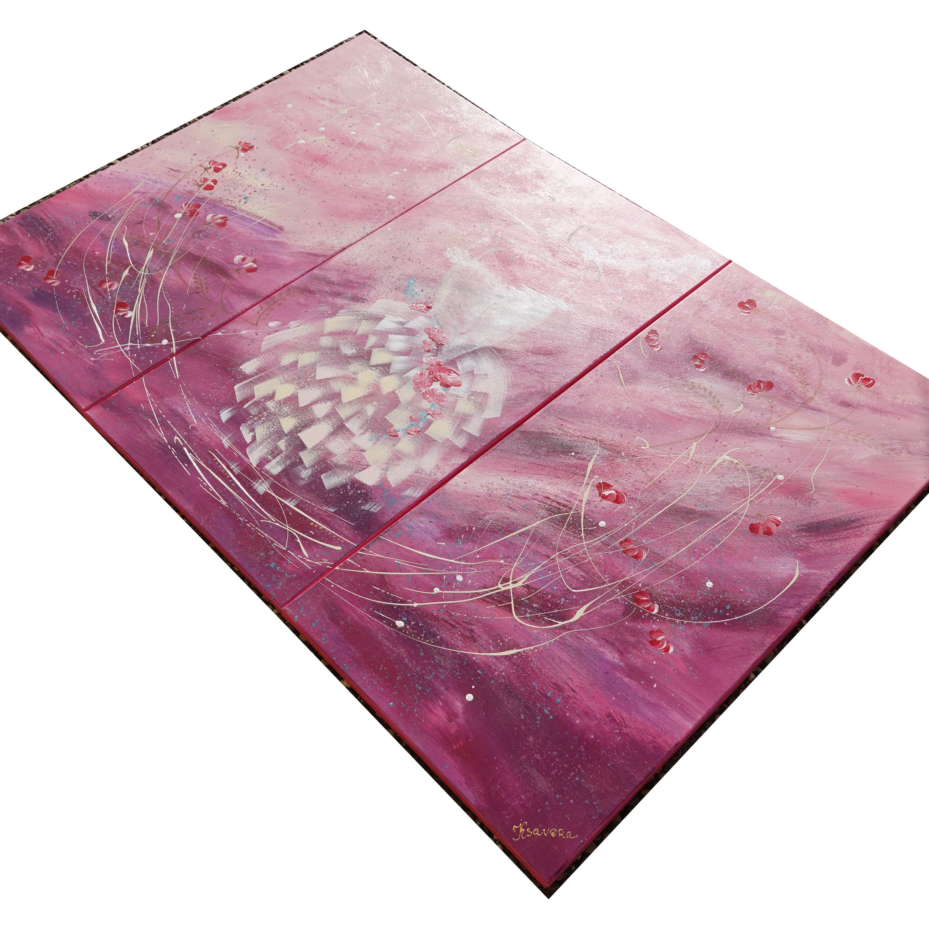 Shabby chic art pink rose floral painting A721 Acrylic Original