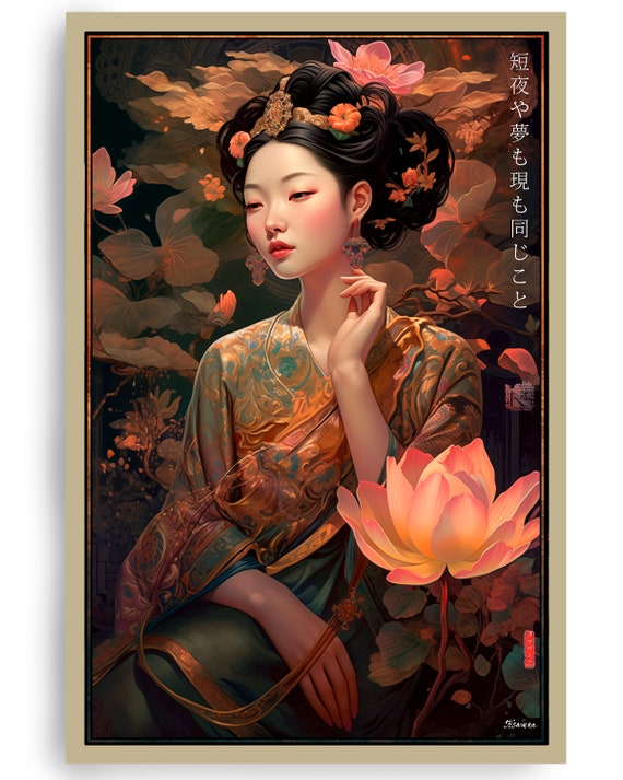 Goddess of lotus DS0391 by artist Ksavera - Giclée print on the stretched canvas or the unstretched canvas, the fleece blanket or mat rug