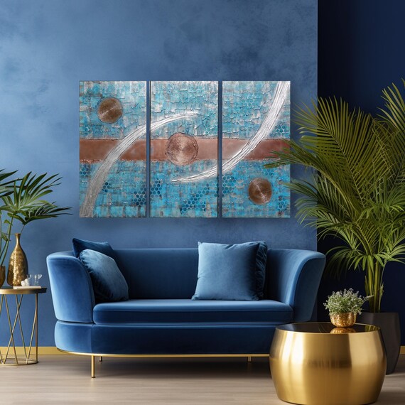 Tryptych Textured Abstract Paintings A1233 contemporary art for Lounge, Office, Sleeping room or above sofa by artist Ksavera