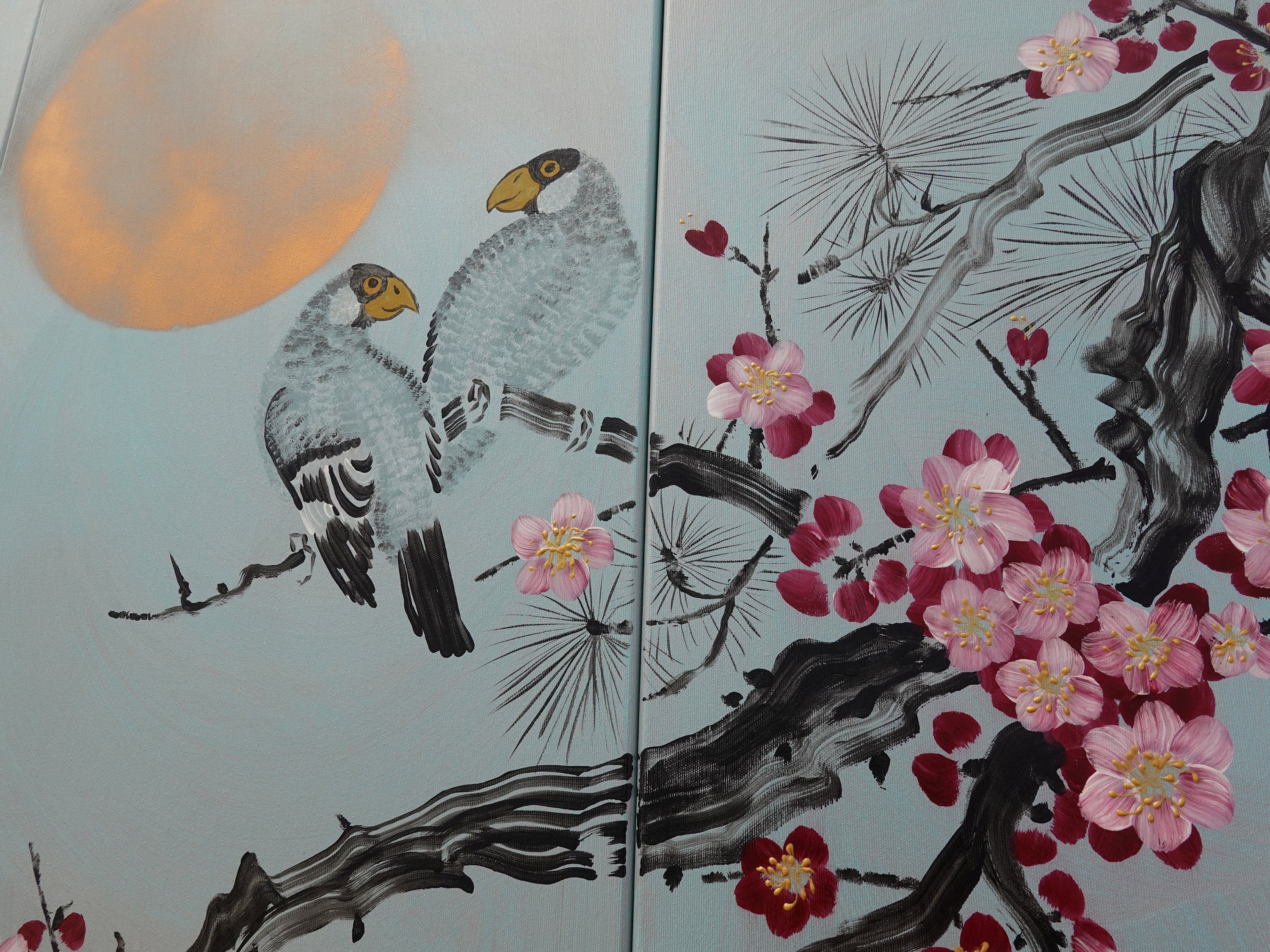 Japanese Sakura J357 - Triptych - Large Paintings - Japan Japanese Sakura J357 - Triptych - Large Paintings - Japan