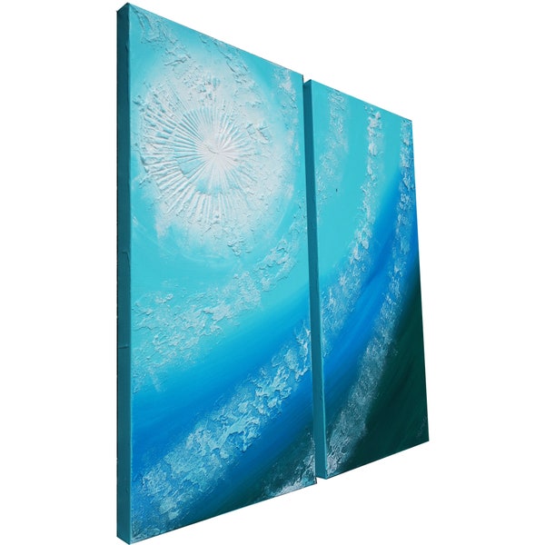 Ocean diptych - Blue structural painting Abstract painting A595 -  - Acrylic paintings by artist Ksavera