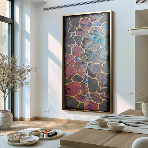 Pearl Abstract A1427 Painting: Red To Blue Gradient, Hand Signed XXL Canvas | Acrylic, Made To Order, Large Wall Art by Ksavera
