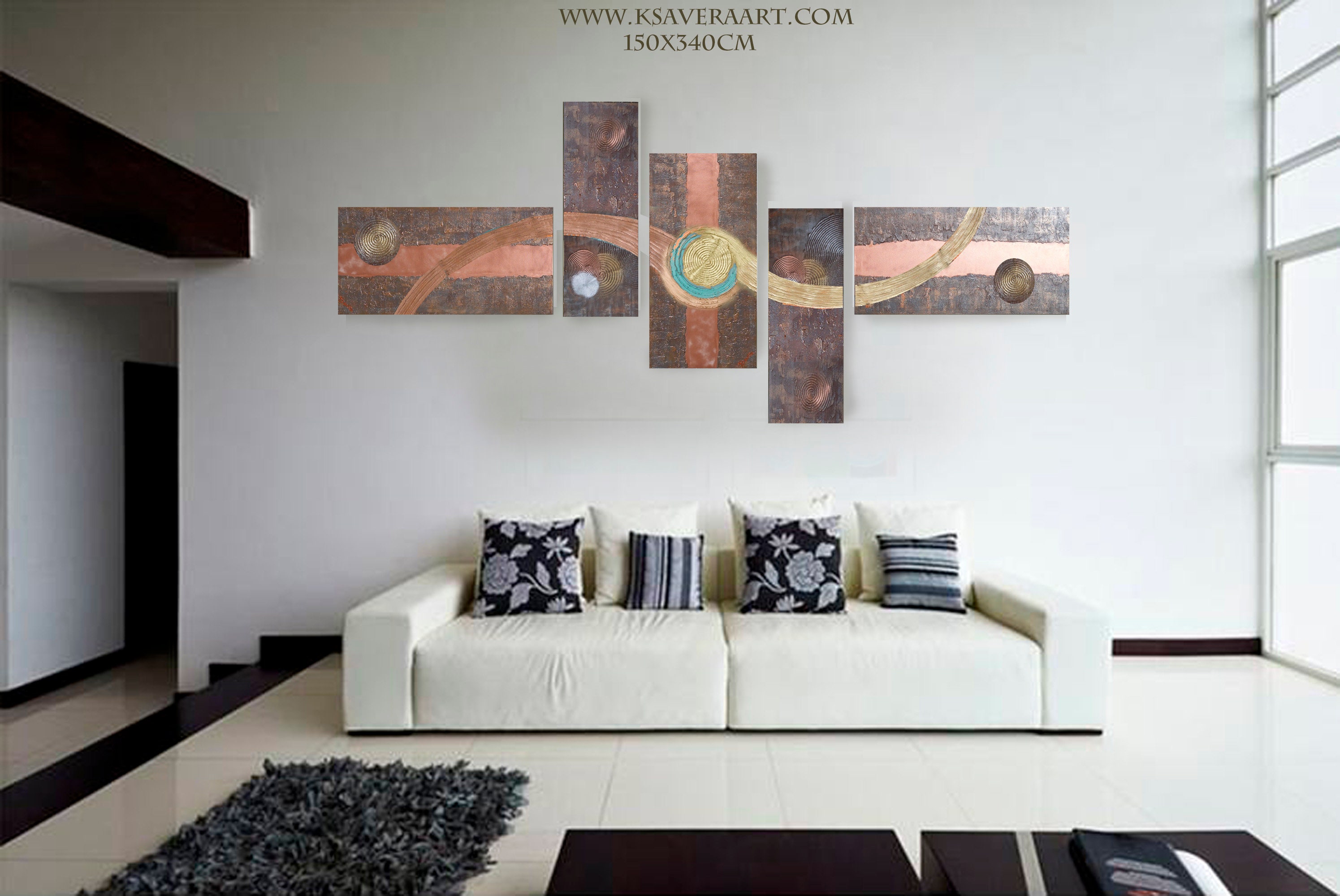 XXL Abstract Set 5 piece paintings 150x340cm or 120x260x4cm made to
