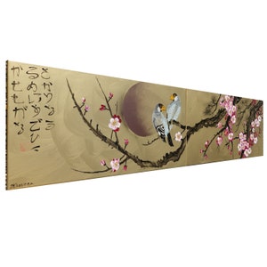 Long japanese paintings Japan art cherry blossom and sun Japanese style painting Sakura J247 acrylic paintings by artist Ksavera image 5
