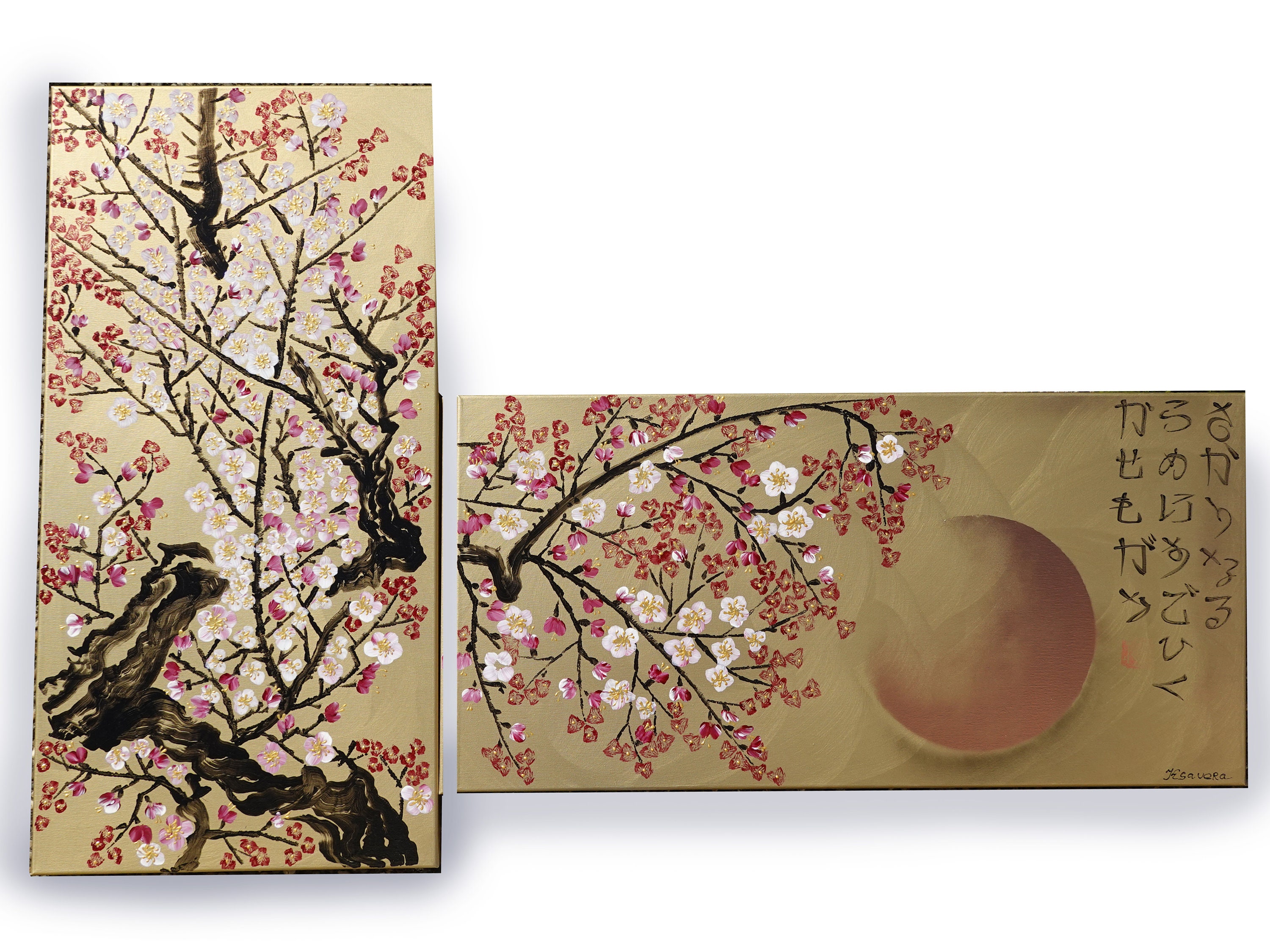 Long japanese paintings - Japan art - cherry blossom and sun Long japanese paintings - Japan art - cherry blossom and sun