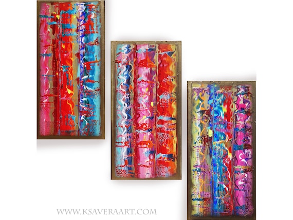 impasto gold triptych A459 Abstract art - colorful Paintings on canvas - Original Contemporary Large Acrylic painting by Ksavera