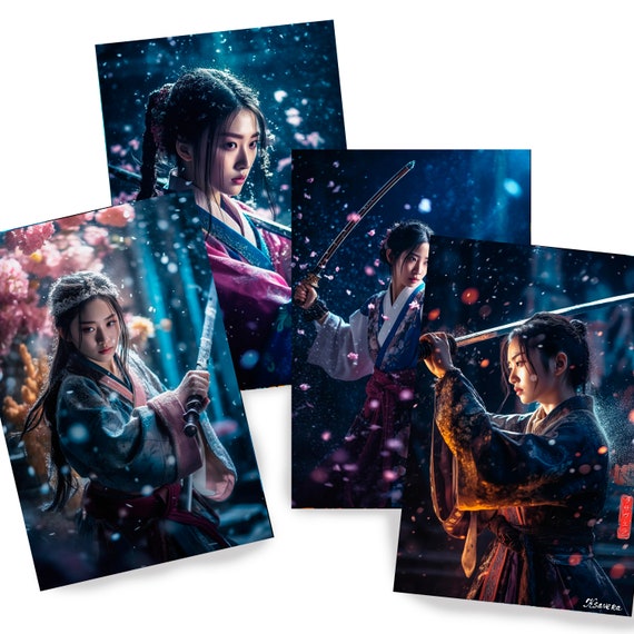 Japanese geisha DS0305 by Ksavera - Digital print set of 4 - synthography fine art prints - Printed on glossy premium fine art photo paper