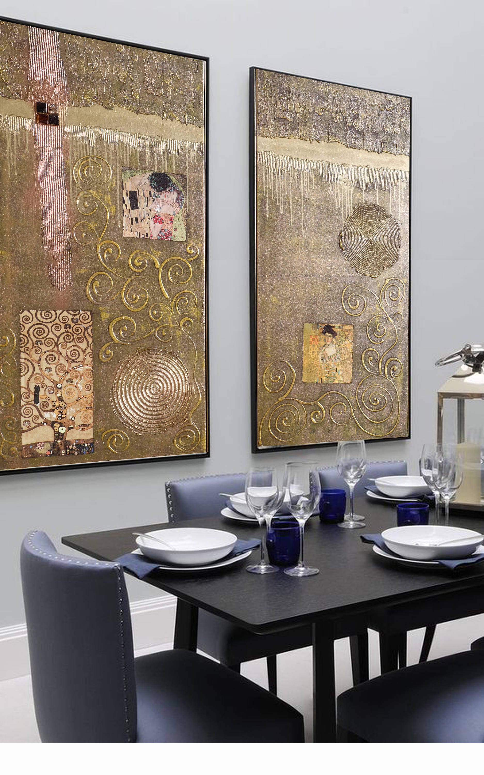 Gold Klimt Abstract Painting diptych textured wall art A182 Acrylic