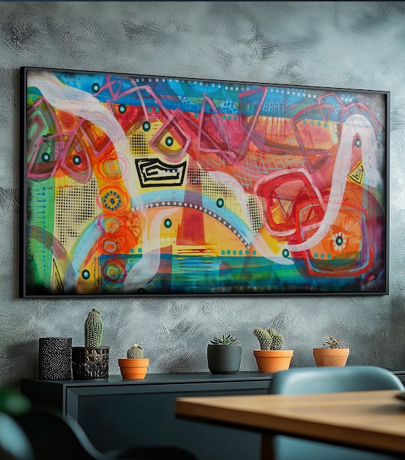 Abstract Geometric Painting A1363 | Modern Colorful Wall Art | Red and Turquoise Original Canvas | Contemporary Home Decor | Ksavera