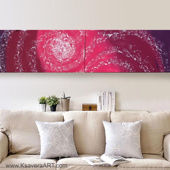 Burgundy red abstract art Ocean A061 Long paintings acrylic on stretched canvas modern wall art by artist Ksavera