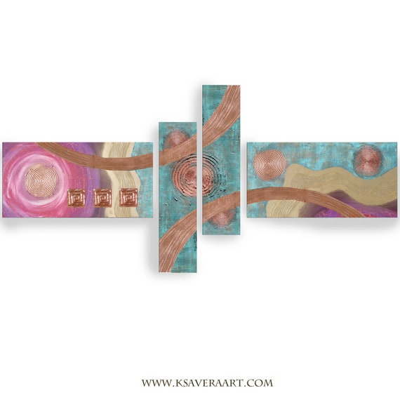 Copper patina Abstract Set 4 piece paintings modern art A2911/04 Abstract textured Painting Acrylic Contemporary Art by artist Ksavera