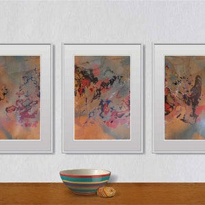 Set di 3 liquidi originali astratti, dipinti su carta A4 - 18J044