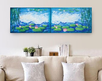 Impressionism diptych - Monet's pond with water lilies B159 - Acrylic painting by artist Ksavera