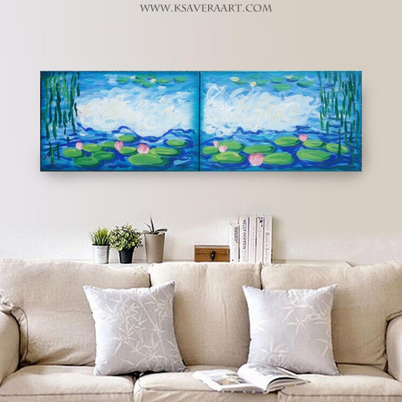 Impressionism diptych - Monet's pond with water lilies B159 - Acrylic painting by artist Ksavera