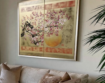 Japanese sakura J308 - gold diptych, original art, japanese style paintings by artist Ksavera