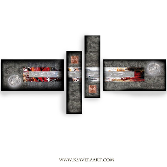 Silver black Abstract Set 4 piece paintings modern art A2011/14 Abstract textured Painting Acrylic Contemporary Art by artist Ksavera