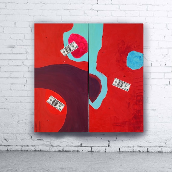 Red Abstract Painting Ladybug A245 vertical contemporary wall art  Acrylic Contemporary Art for Lounge, Office or above sofa by Ksavera