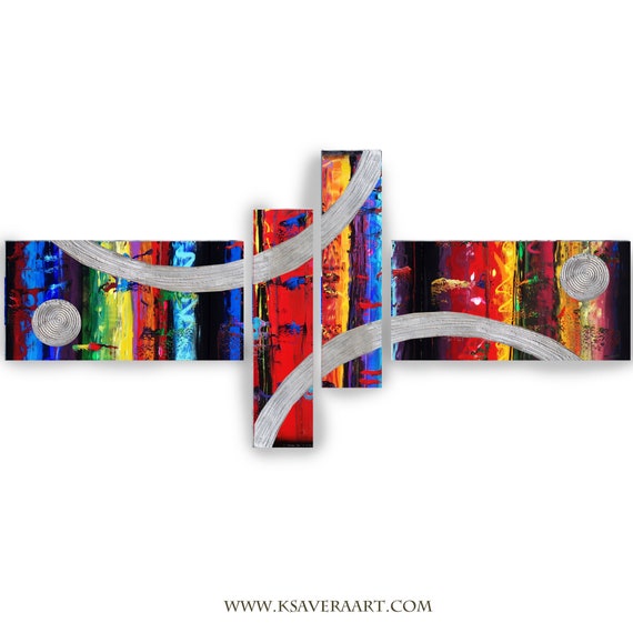 Silver rainbow Abstract Set 4 piece paintings  art A2011/06 Abstract textured Painting Acrylic Contemporary Art for Lounge by artist Ksavera