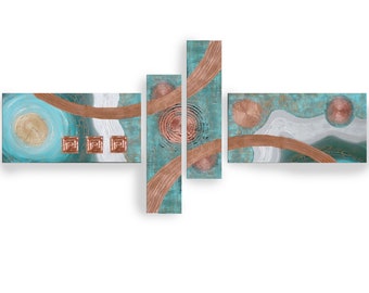 Copper patina Abstract Set 4 piece paintings modern art A2911/05 Abstract textured Painting Acrylic Contemporary Art by artist Ksavera