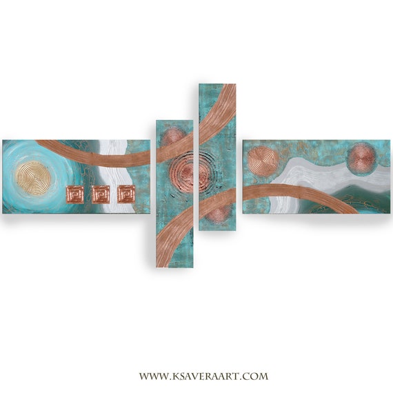 Copper patina Abstract Set 4 piece paintings modern art A2911/05 Abstract textured Painting Acrylic Contemporary Art by artist Ksavera