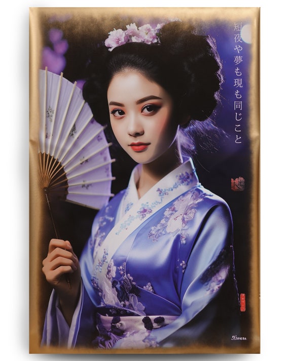 Japanese geisha DS0399 by artist Ksavera - Large Giclée print on canvas, black or gold edges, japonism