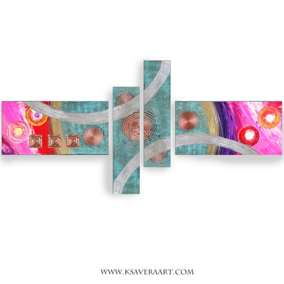 Copper patina pink Abstract Set 4 piece paintings modern art A2911/15 Abstract textured Painting Acrylic Contemporary Art by artist Ksavera