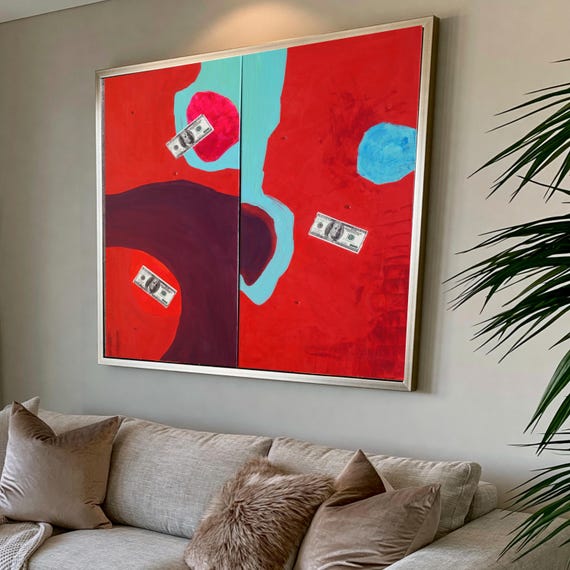 Red Abstract Painting Ladybug A245 vertical contemporary wall art  Acrylic Contemporary Art for Lounge, Office or above sofa by Ksavera