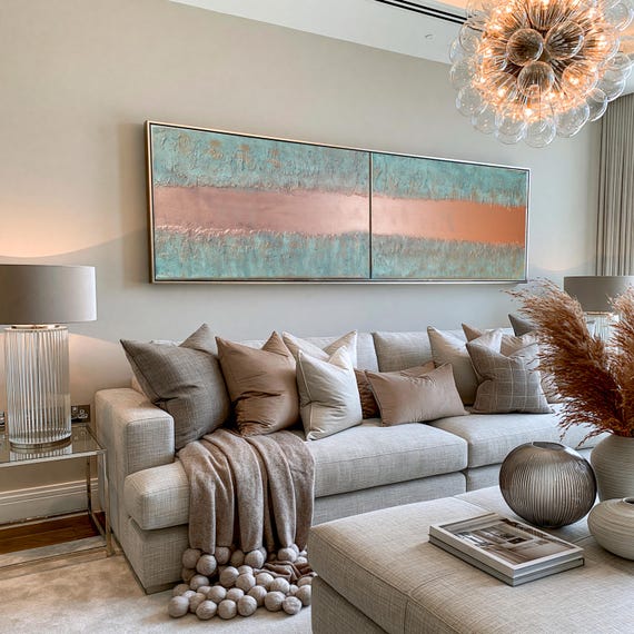 Copper Patina Abstract Painting A1236 Textured Diptych on Canvas by Ksavera
