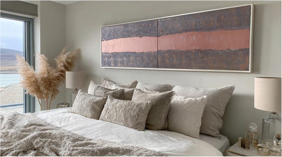 Abstract Wall Art A339 Copper Stripe Rusty Texture - Set of Two Canvases by Ksavera