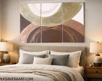 Abstract Wall Art A054 Rose Braun Gold Triptych - Acrylic on Canvas by Ksavera
