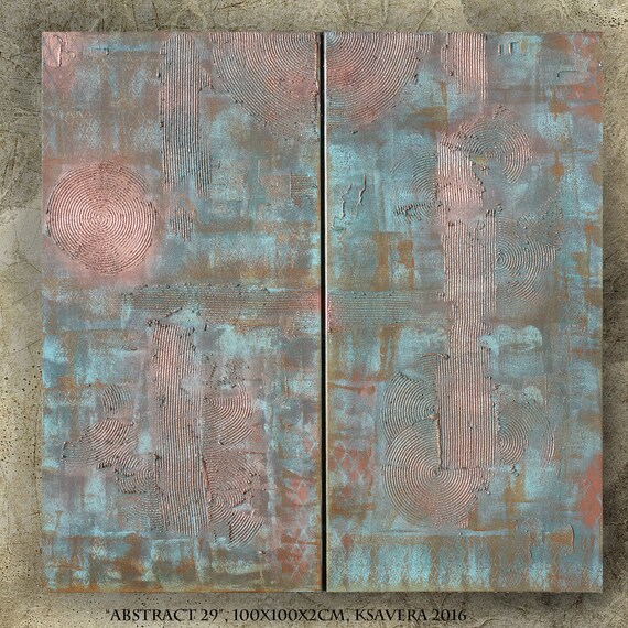 Copper patina Abstract Painting A029 vertical textured wall art Acrylic  Contemporary Art for Lounge, Office, above sofa by Ksavera