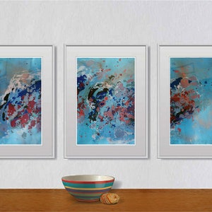 Set di 3 liquidi originali astratti, dipinti su carta A4 - 18J032